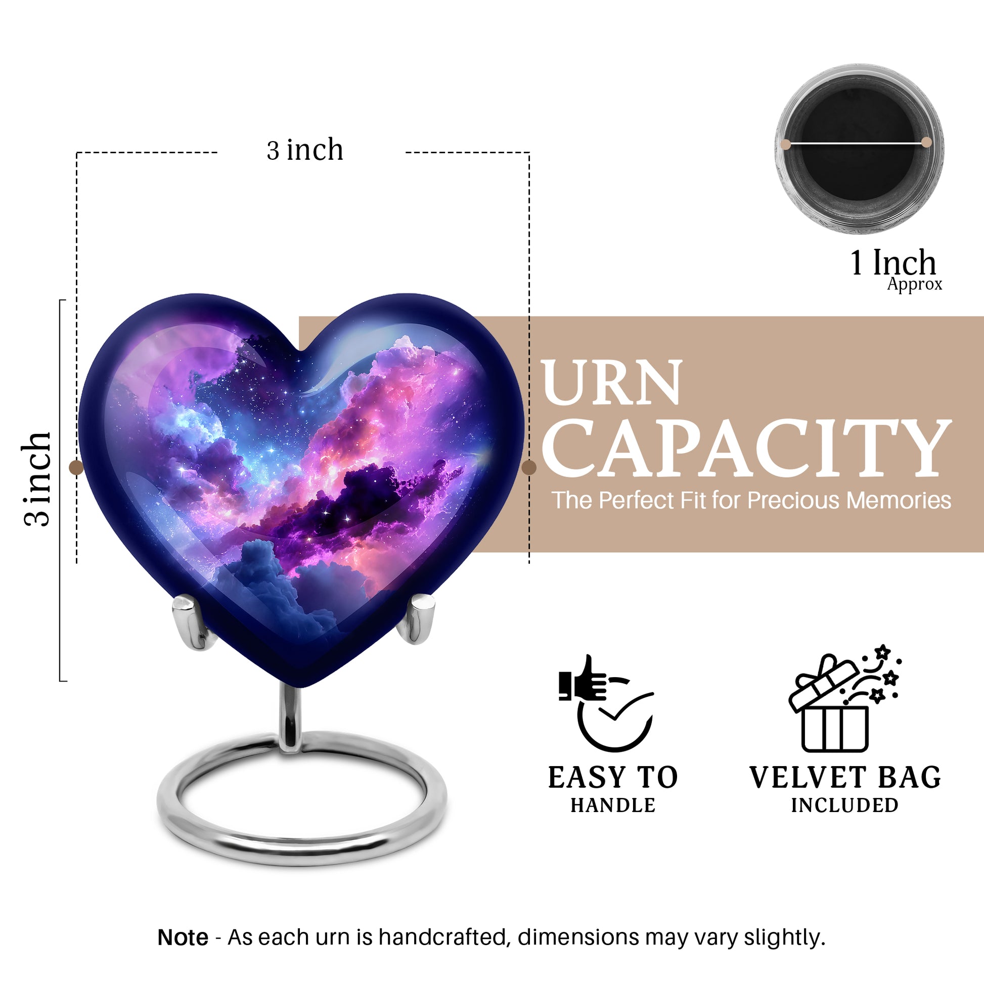 Pastel Blue Galaxy Cremation Urn front view showing detailed design - heart-shaped galaxy design symbolizing eternal love - mini keepsake memorial for portion of cremation ashes