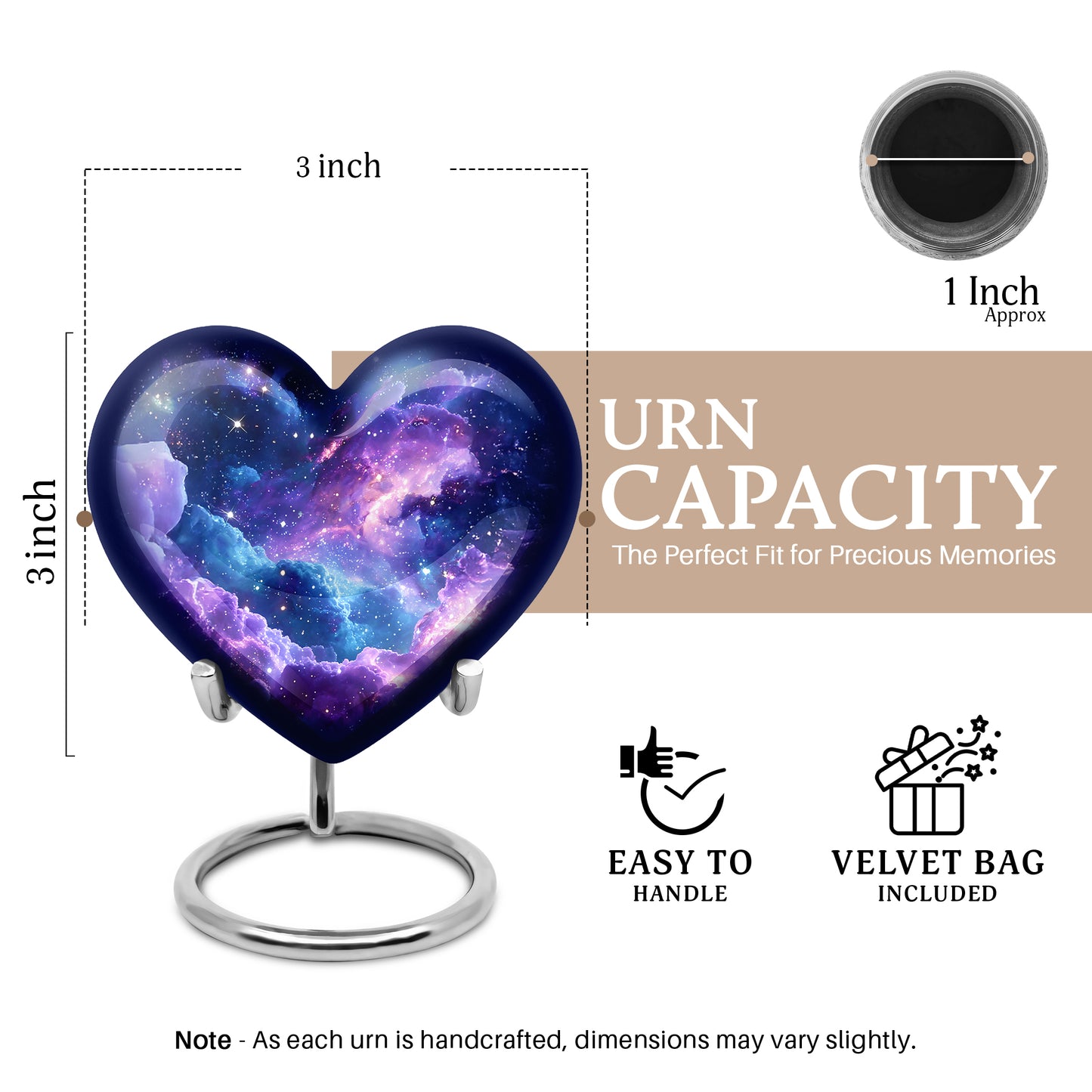 Azure Galaxy Cremation Urn front view showing detailed design - heart-shaped galaxy design symbolizing eternal love - mini keepsake memorial for portion of cremation ashes