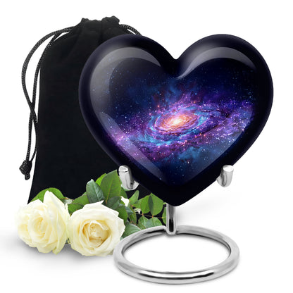 Celestial Blue Galaxy Cremation Urn detail view - heart-shaped galaxy design symbolizing eternal love - full-size 10 inch 200 cubic inch adult cremation urn