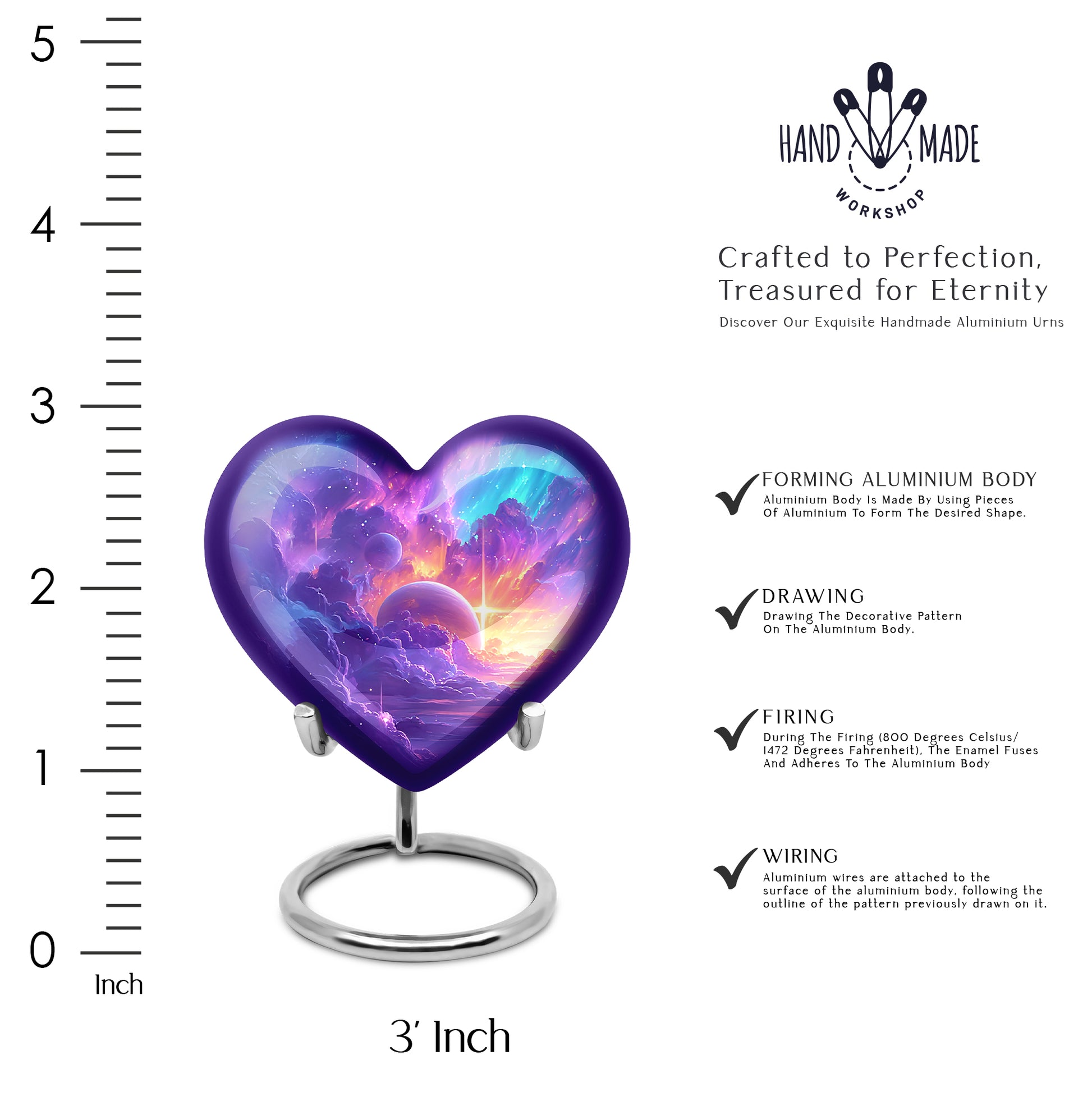 Orchid Purple Galaxy Cremation Urn front view showing detailed design - loving heart memorial featuring galaxy pattern - mini keepsake memorial for portion of cremation ashes