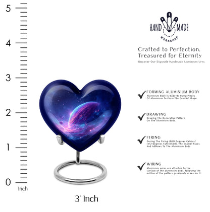 Sky Blue Galaxy Cremation Urn front view showing detailed design - heart-shaped galaxy design symbolizing eternal love - mini keepsake memorial for portion of cremation ashes