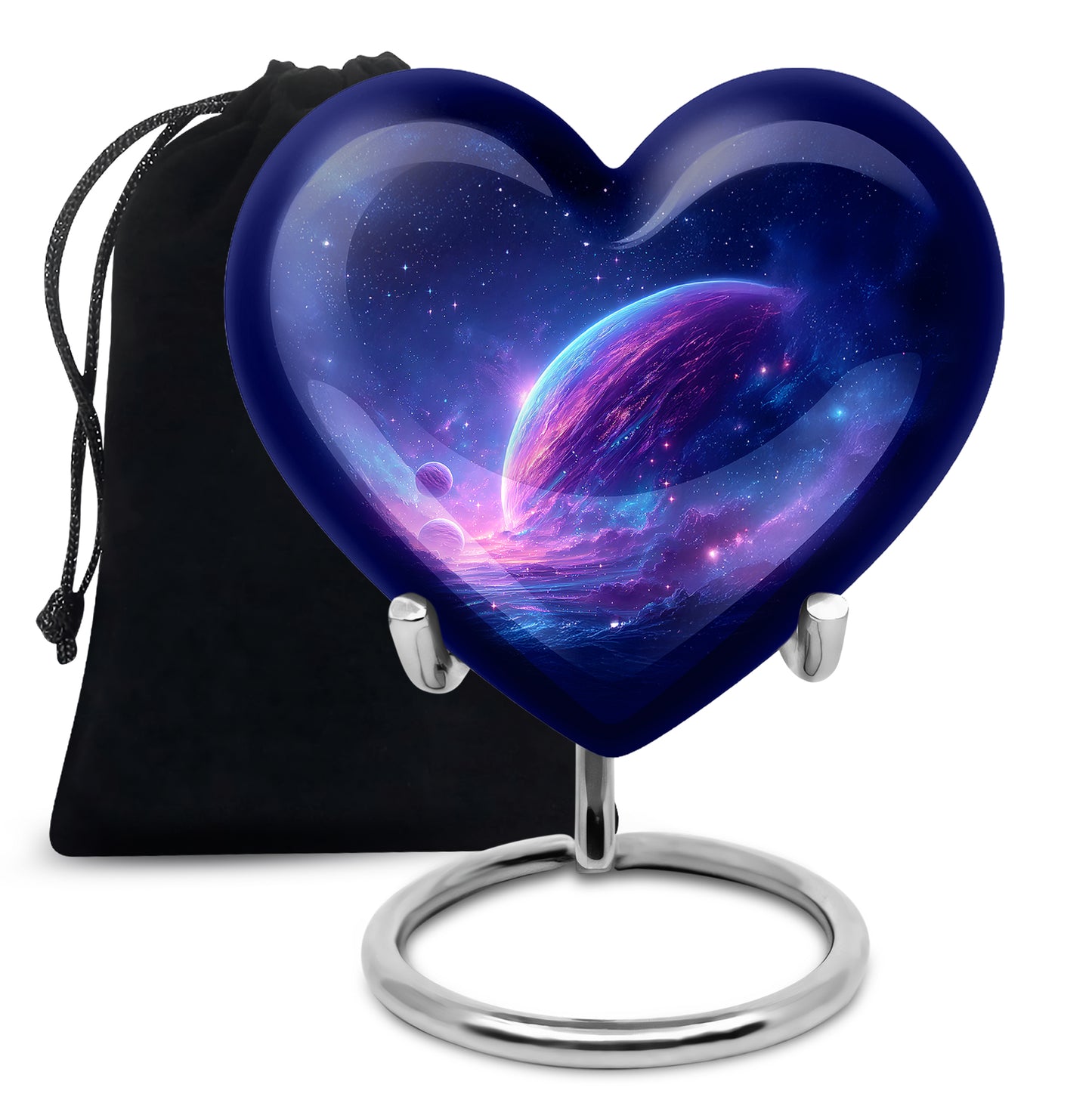 Azure Galaxy Cremation Urn detail view - loving heart memorial featuring galaxy pattern - full-size 10 inch 200 cubic inch adult cremation urn