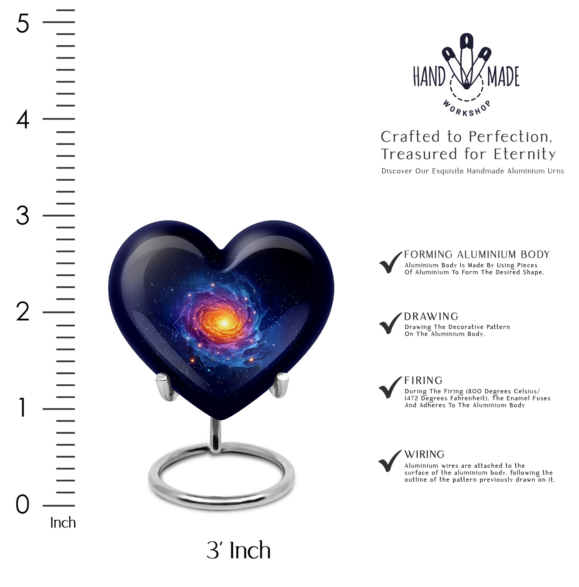 Bright Blue Galaxy Cremation Urn front view showing detailed design - compassionate heart-galaxy combination with gentle curves - mini keepsake memorial for portion of cremation ashes