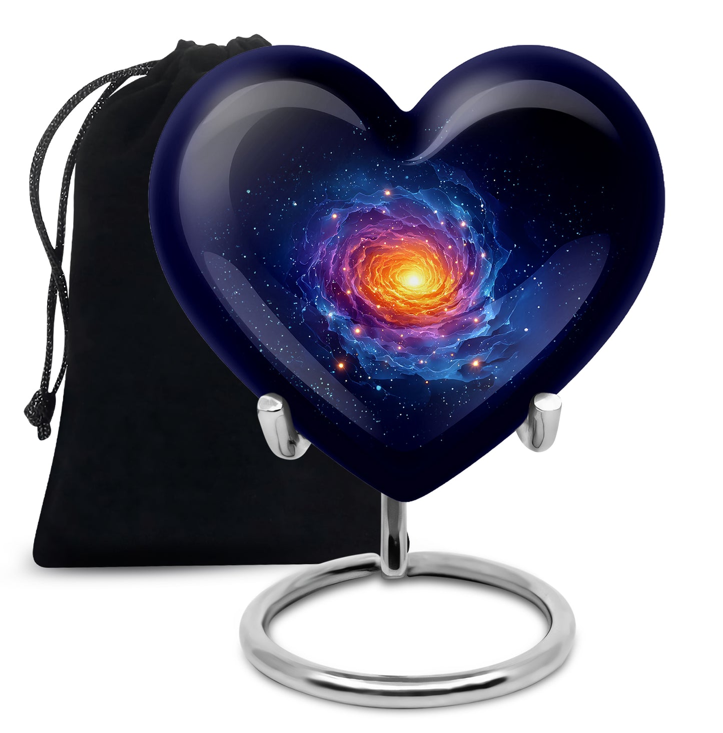 Azure Galaxy Cremation Urn detail view - loving heart memorial featuring galaxy pattern - full-size 10 inch 200 cubic inch adult cremation urn