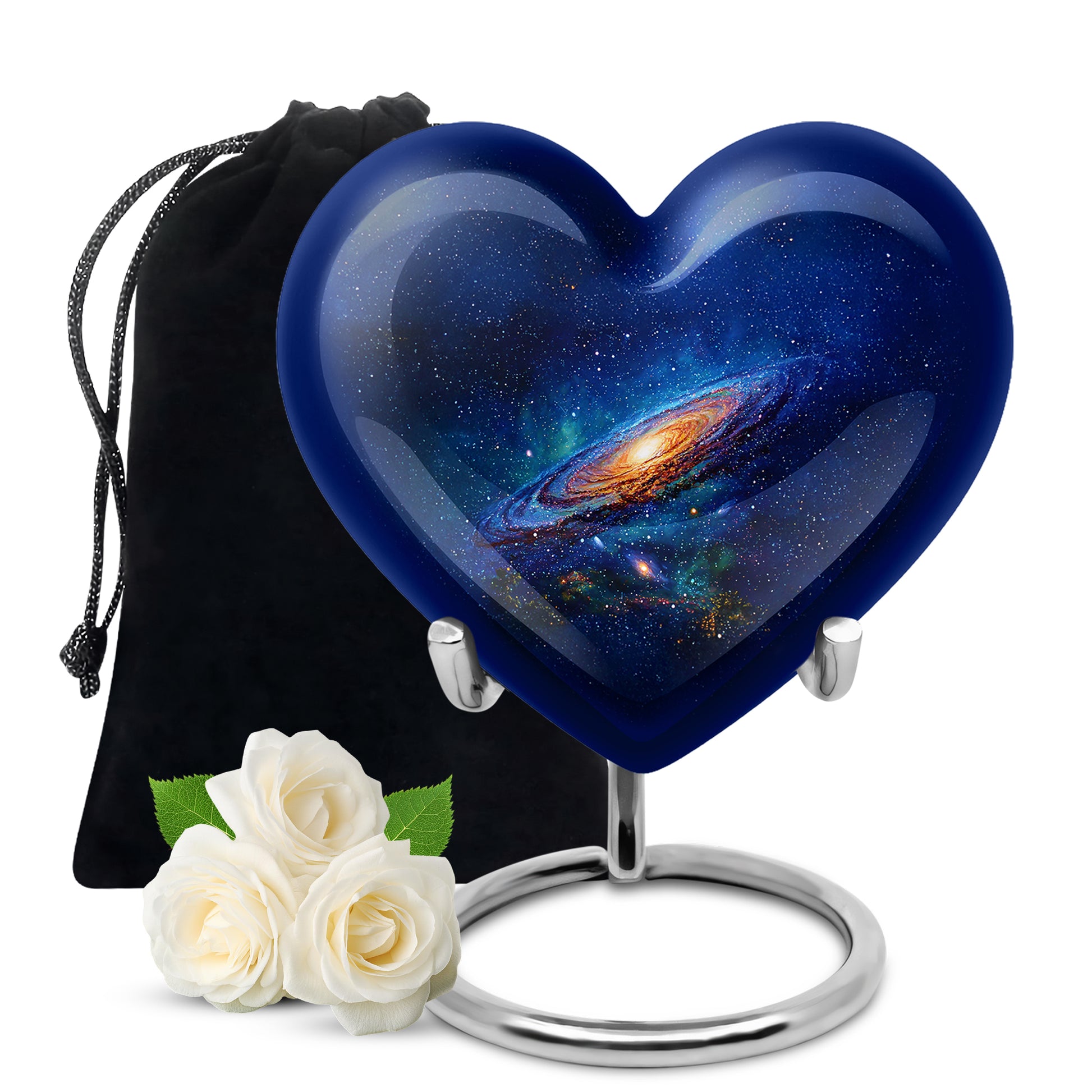Soft Blue Galaxy Cremation Urn detail view - compassionate heart-galaxy combination with gentle curves - full-size 10 inch 200 cubic inch adult cremation urn