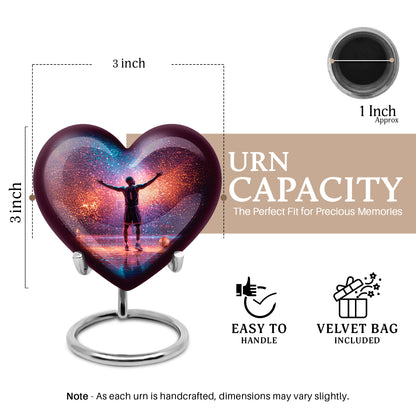 Calming Blue Basketball Cremation Urn front view showing detailed design - romantic heart urn with basketball motif on aluminum - mini keepsake memorial for portion of cremation ashes