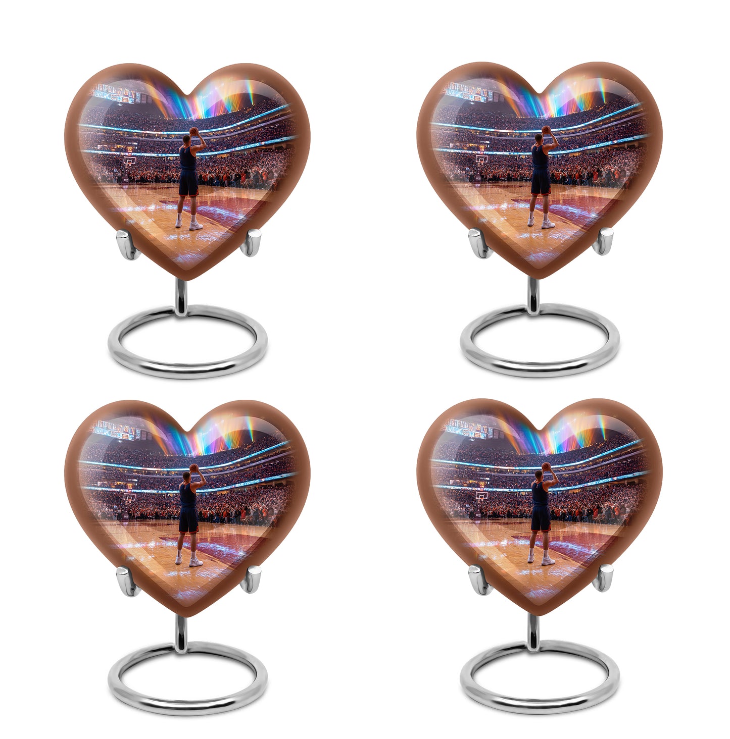 Obsidian Black Basketball Cremation Urn angled view of lid and engraved motif - compassionate heart-basketball combination with gentle curves - 10 inch aluminum urn for cremated remains