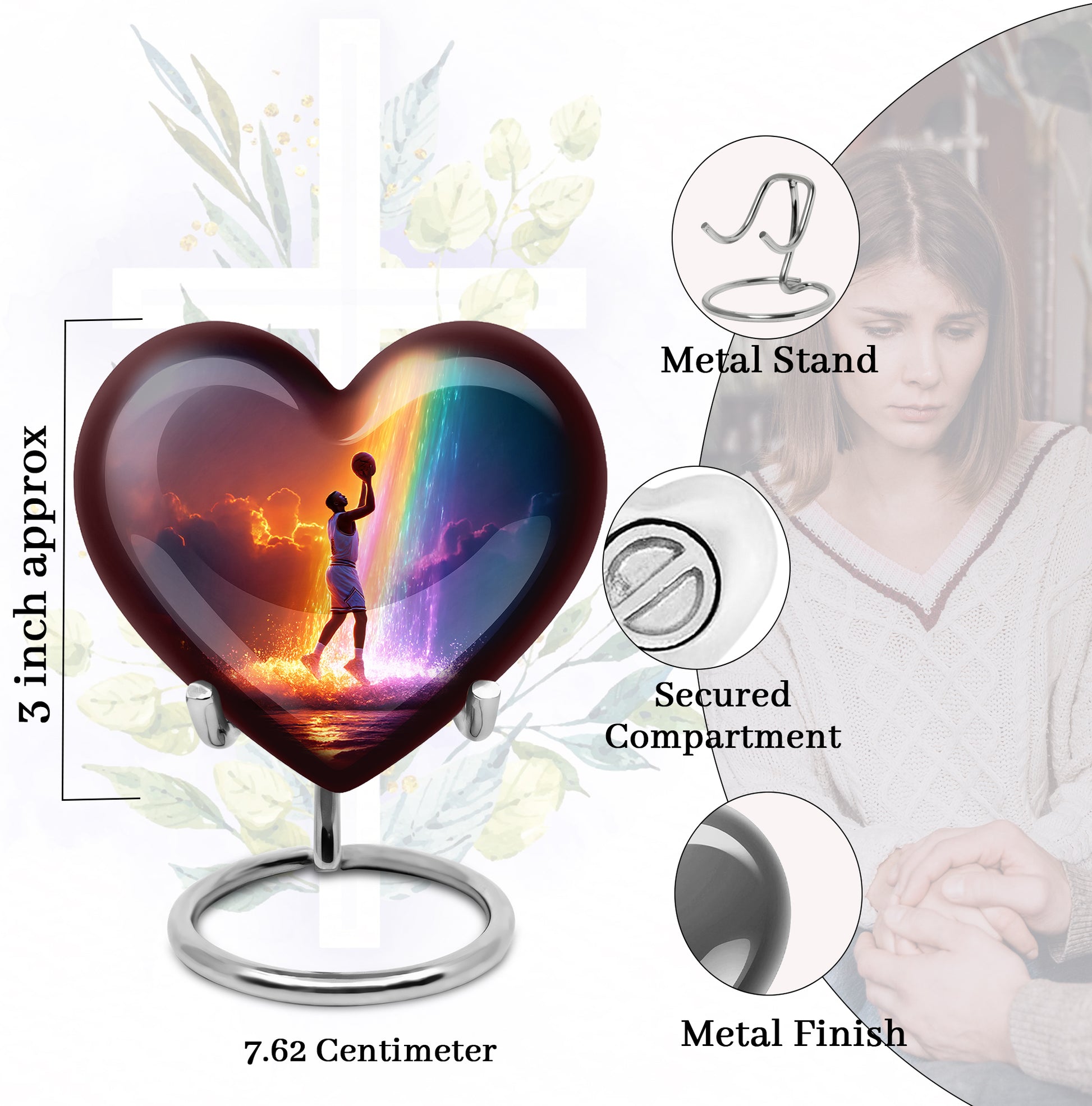 Plum Purple Basketball Cremation Urn front view showing detailed design - loving heart memorial featuring basketball pattern - mini keepsake memorial for portion of cremation ashes
