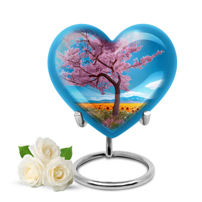 Blue Cherry Blossom Comfort Cremation Urns for Human Ashes - 10-inch, 200 cu in - Yatskia