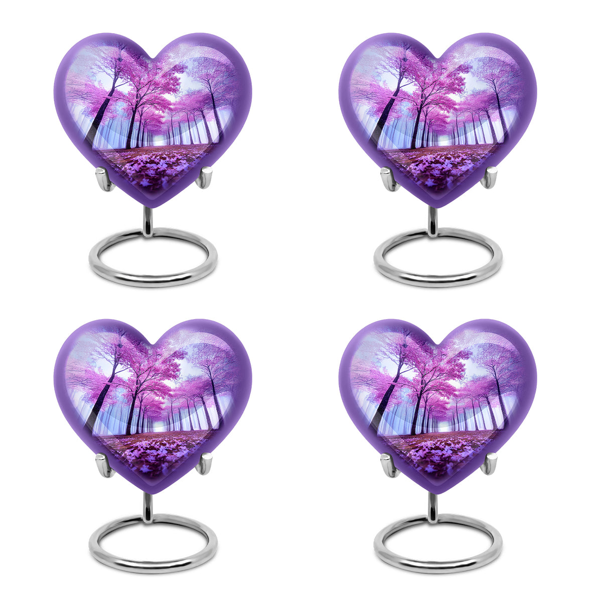 Icy Blue Cherry Blossom Cremation Urn angled view of lid and engraved motif - heart-shaped cherry blossom design symbolizing eternal love - 10 inch aluminum urn for cremated remains
