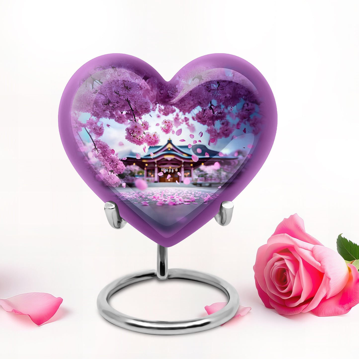 Luminous Pink Cherry Blossom Keepsake Urn for Human Ashes - 10-inch, 200 cu in - Yatskia