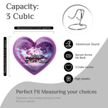 Peony Pink Cherry Blossom Cremation Urn front view showing detailed design - heart-shaped cherry blossom design symbolizing eternal love - mini keepsake memorial for portion of cremation ashes