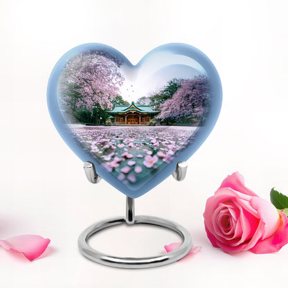 Divine White Cherry Blossom Cremation Urn for Ashes - 10-inch, 200 cu in - Yatskia