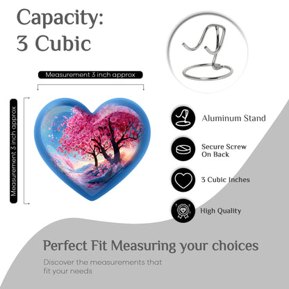 Coral Pink Cherry Blossom Cremation Urn front view showing detailed design - heart-shaped cherry blossom design symbolizing eternal love - mini keepsake memorial for portion of cremation ashes