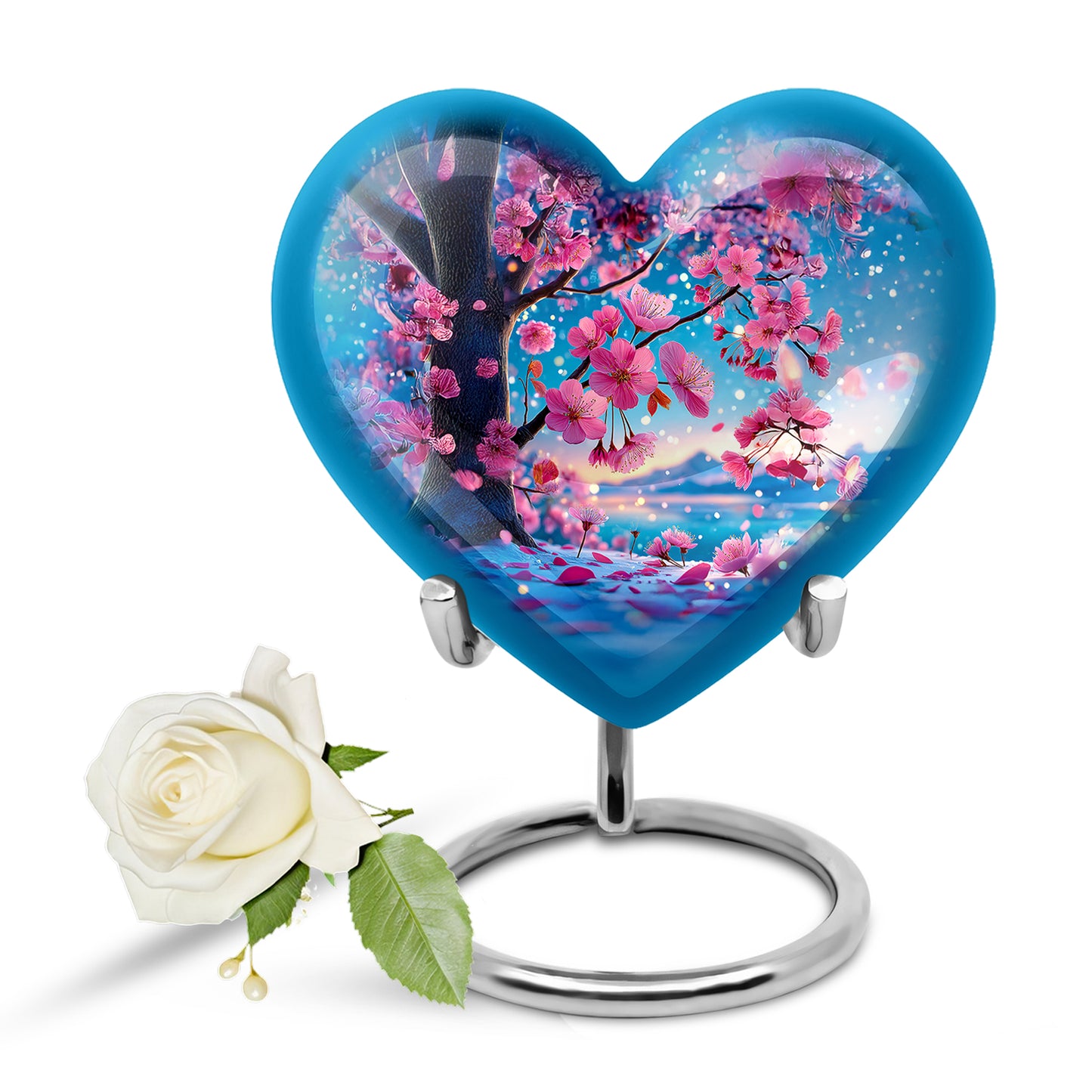 Teal Sacred Cherry Blossom Cremation Urns for Human Ashes - 10-inch, 200 cu in - Yatskia