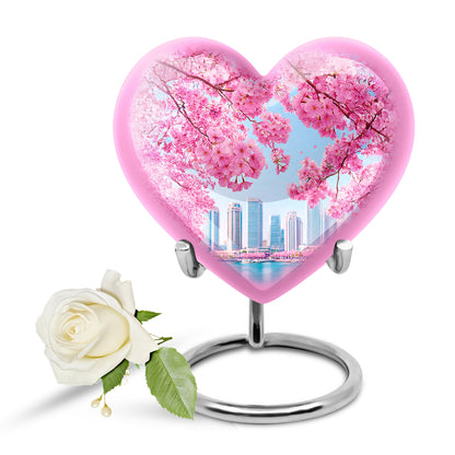 Blue Cherry Blossom Cremation Urns - Glorious Memorial 10-inch, 200 cu in - Yatskia