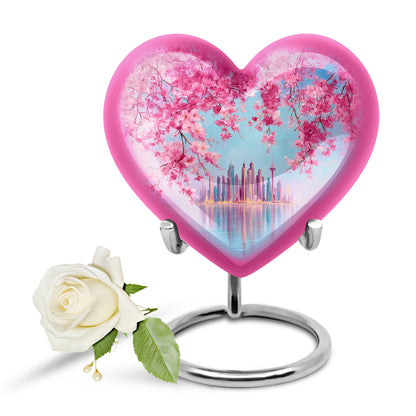Personalized Blue Revered Cherry Blossom Cremation Urns for Human Ashes - 10-inch, 200 cu in - Yatskia