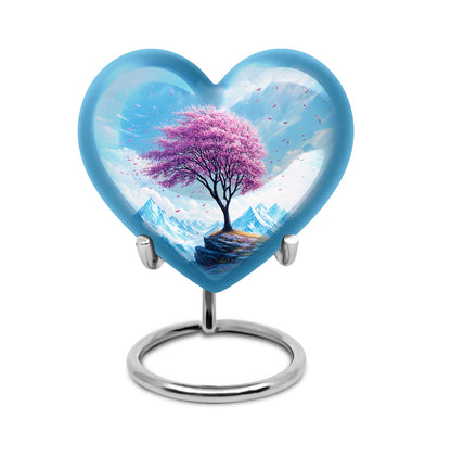 Blue Stately Cherry Blossom Cremation Urns for Human Ashes - 10-inch, 200 cu in - Yatskia