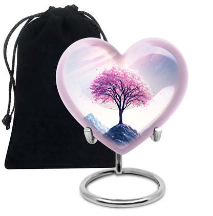 Petal Pink Cherry Blossom Cremation Urn detail view - compassionate heart-cherry blossom combination with gentle curves - full-size 10 inch 200 cubic inch adult cremation urn