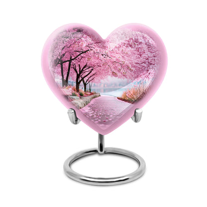 Personalized Pink Steadfast Cherry Blossom Cremation Urns for Human Ashes - 10-inch, 200 cu in - Yatskia