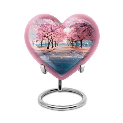 Illustrious Cherry Blossom Memorial Cremation Urns - Teal 10-inch, 200 cu in - Yatskia