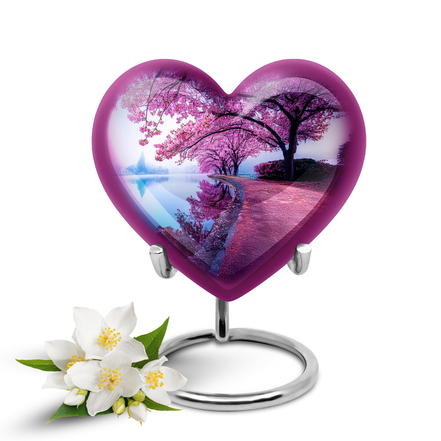 Blue Resounding Cherry Blossom Memorial Urn for Ashes - 10-inch, 200 cu in - Yatskia