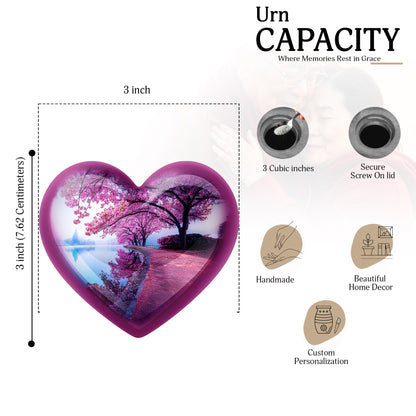 Navy Blue Cherry Blossom Cremation Urn front view showing detailed design - loving heart memorial featuring cherry blossom pattern - mini keepsake memorial for portion of cremation ashes
