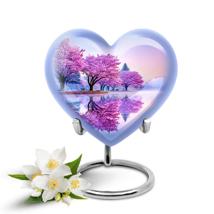 Lustrous Cherry Blossom Cremation Urns for Human Ashes - White 10-inch - Yatskia
