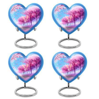 Orchid Purple Cherry Blossom Cremation Urn angled view of lid and engraved motif - heart-shaped cherry blossom design symbolizing eternal love - 10 inch aluminum urn for cremated remains