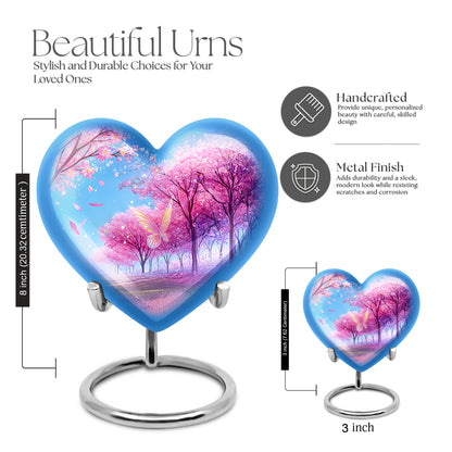 Amethyst Purple Cherry Blossom Cremation Urn front view showing detailed design - heart-shaped cherry blossom design symbolizing eternal love - mini keepsake memorial for portion of cremation ashes
