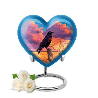 Personalized Blue Heavenly Crow Cremation Urns for Human Ashes - 10-inch, 200 cu in - Yatskia
