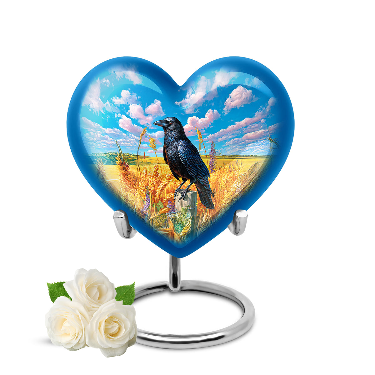 Personalized Blue Steadfast Crow Cremation Urns for Human Ashes - Yatskia
