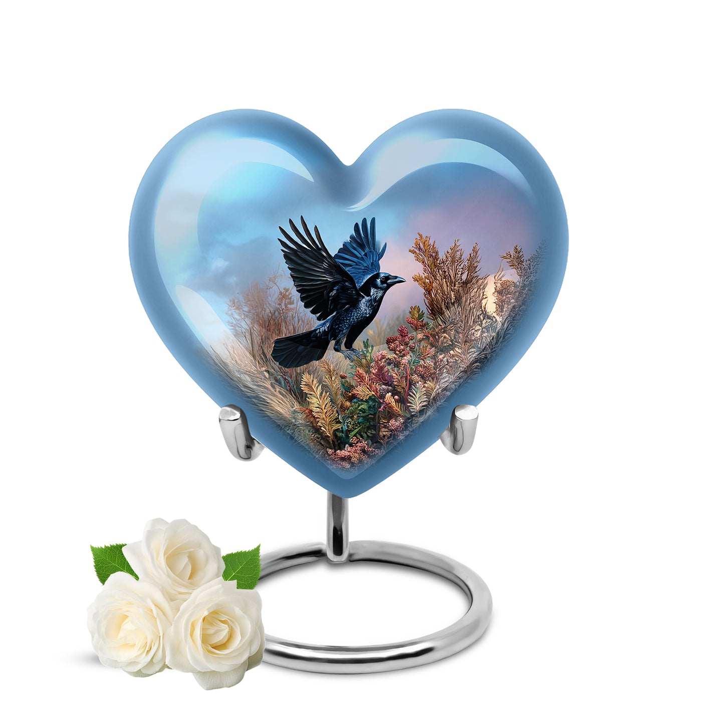 Illustrious Crow Memorial Cremation Urns - Blue 10-inch, 200 cu in - Yatskia