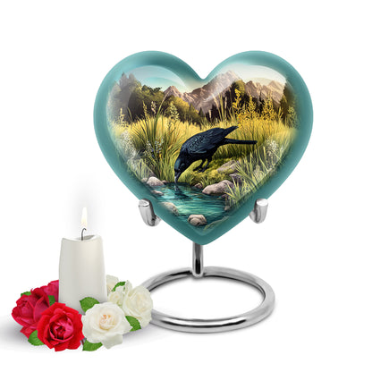 Illustrious Crow Memorial Cremation Urns - Teal 10-inch, 200 cu in - Yatskia