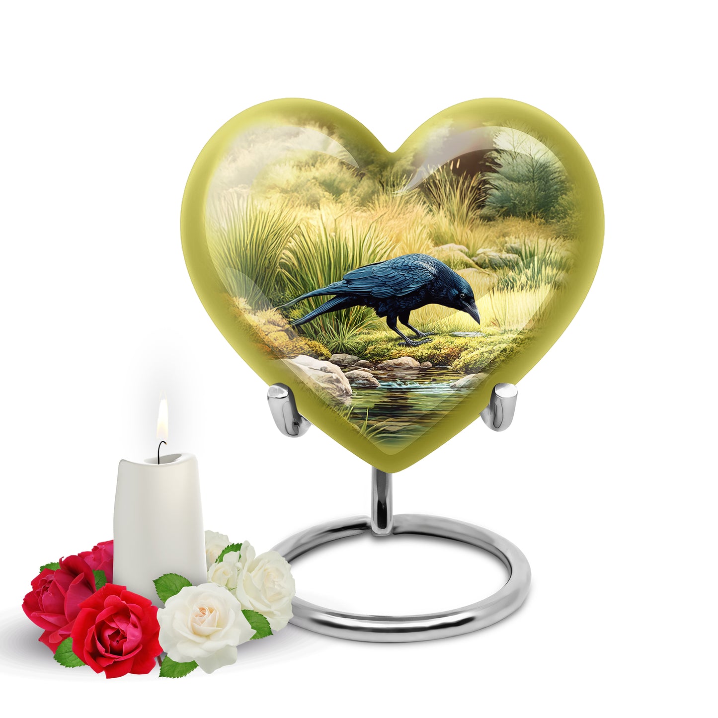 Personalized Magnificent Crow Cremation Urns - Gold 10-inch, 200 cu in - Yatskia