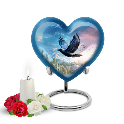 Blessed Crow Cremation Urns for Human Ashes - Blue 10-inch - Yatskia