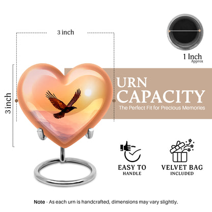 Deep Red Crow Cremation Urn front view showing detailed design - loving heart memorial featuring crow pattern - mini keepsake memorial for portion of cremation ashes
