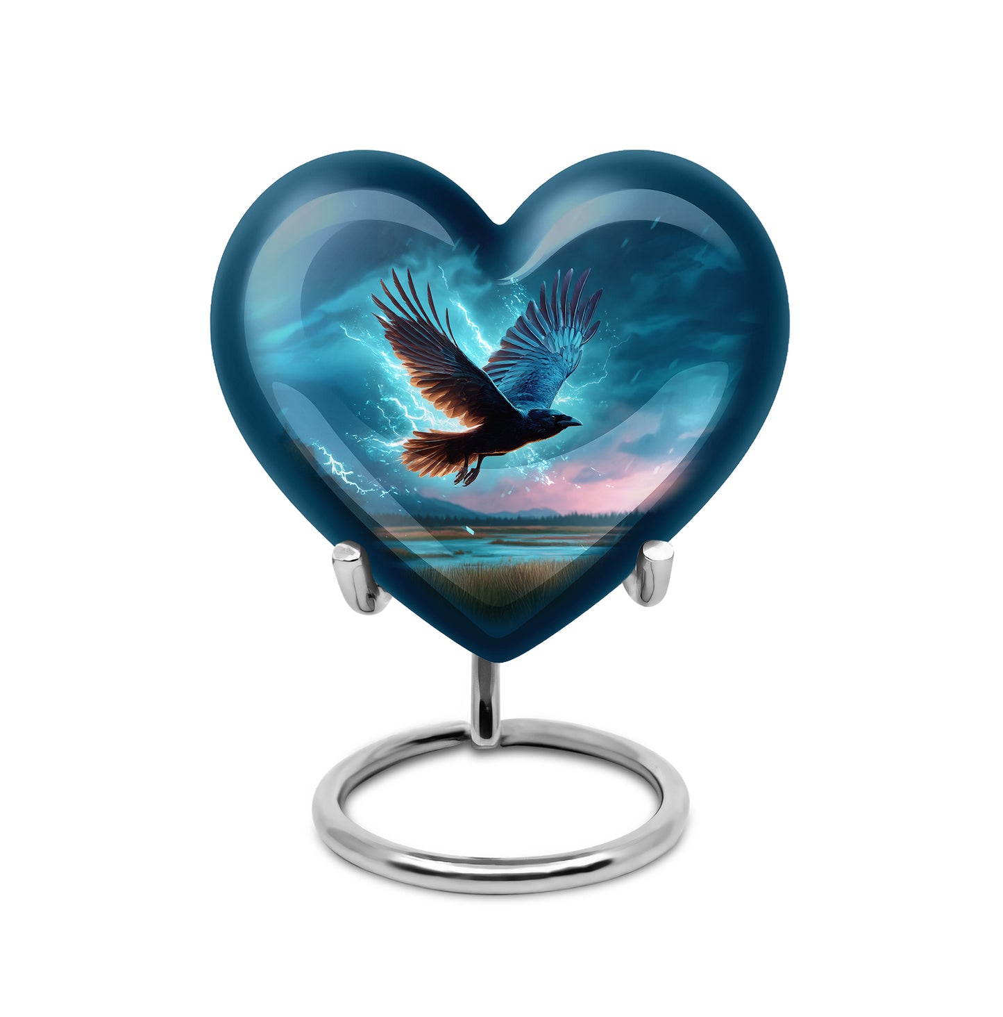 Resplendent Blue Crow Cremation Urn for Ashes - 10-inch, 200 cu in - Yatskia