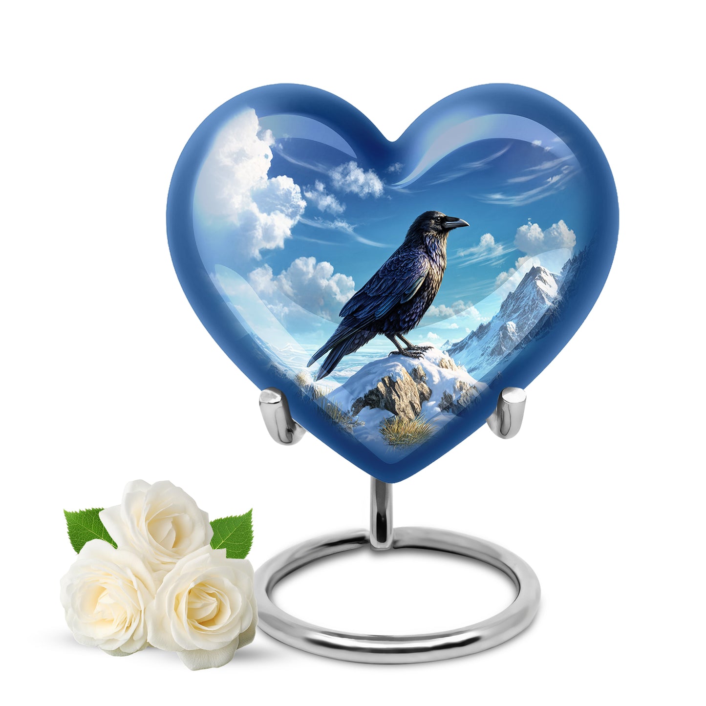 Blue Treasured Crow Cremation Urns for Human Ashes - 10-inch, 200 cu in - Yatskia