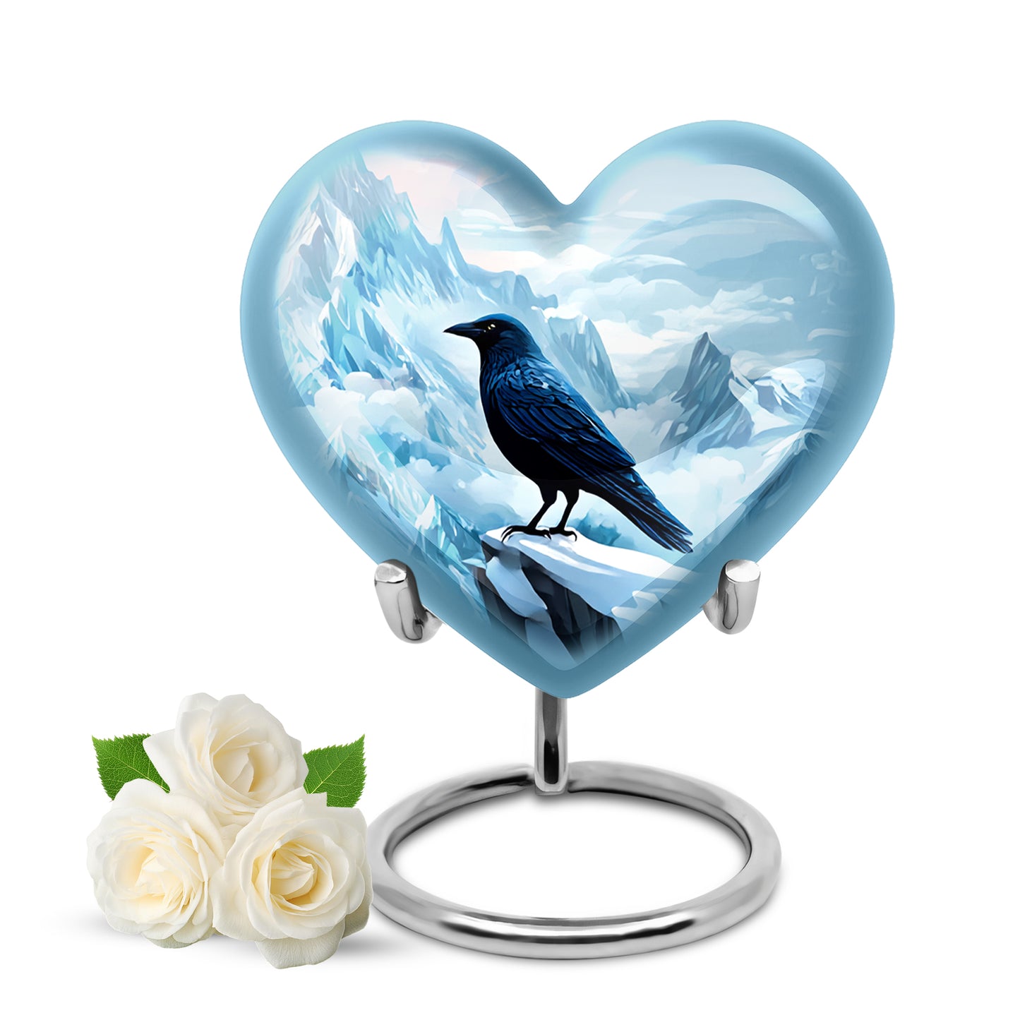 Ethereal Crow Memorial Cremation Urns - Blue 10-inch, 200 cu in - Yatskia