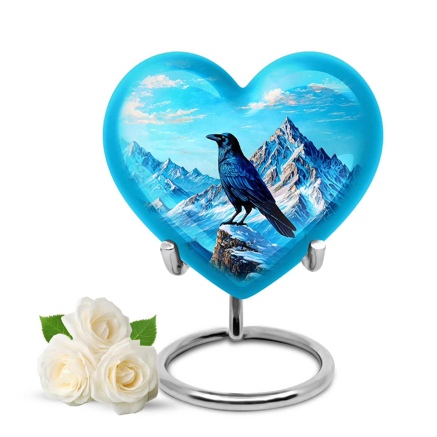 Dignified Blue Crow Cremation Urn for Ashes - 10-inch, 200 cu in - Yatskia
