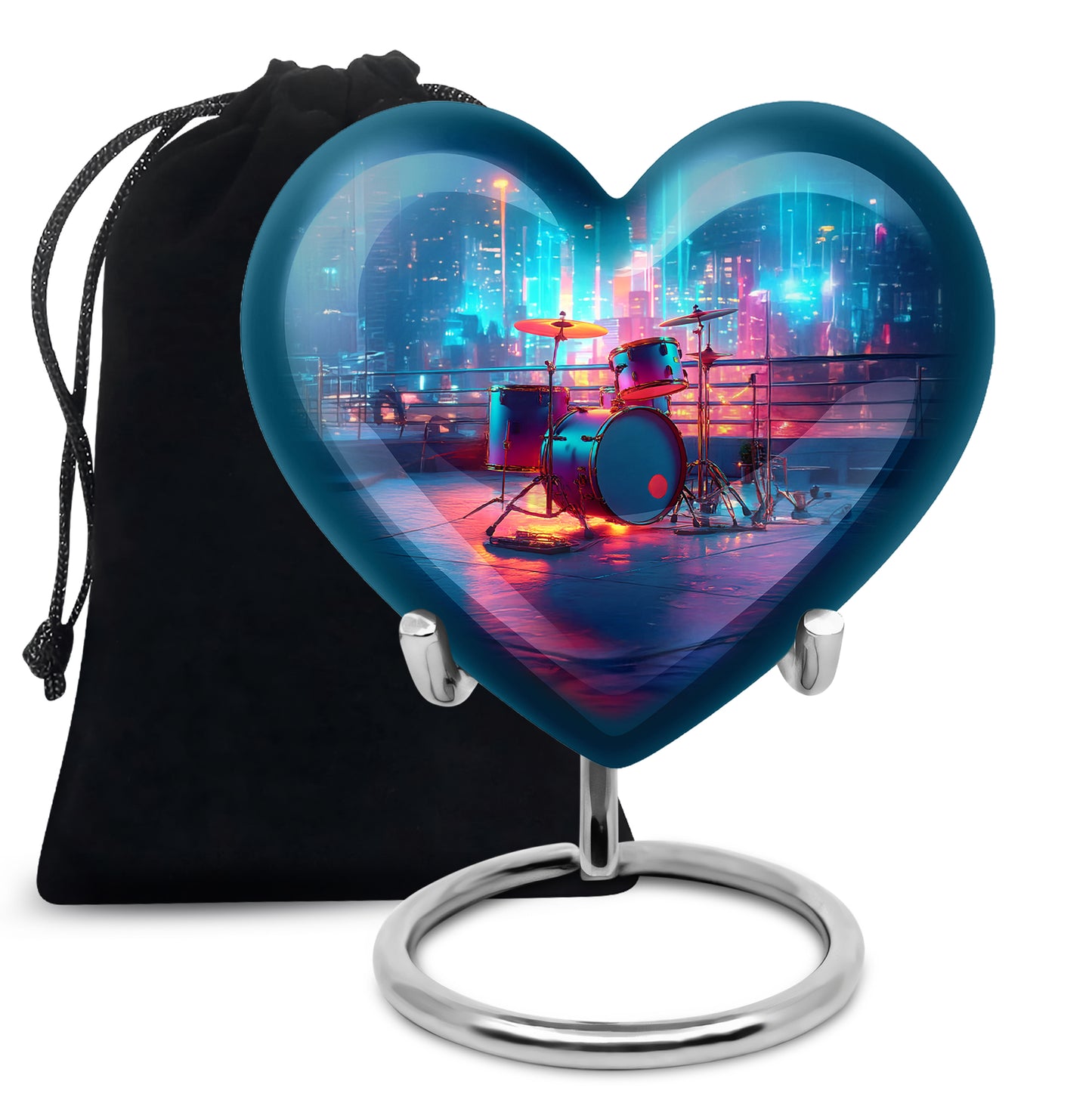 Twilight Blue Drums Cremation Urn detail view - compassionate heart-drums combination with gentle curves - full-size 10 inch 200 cubic inch adult cremation urn