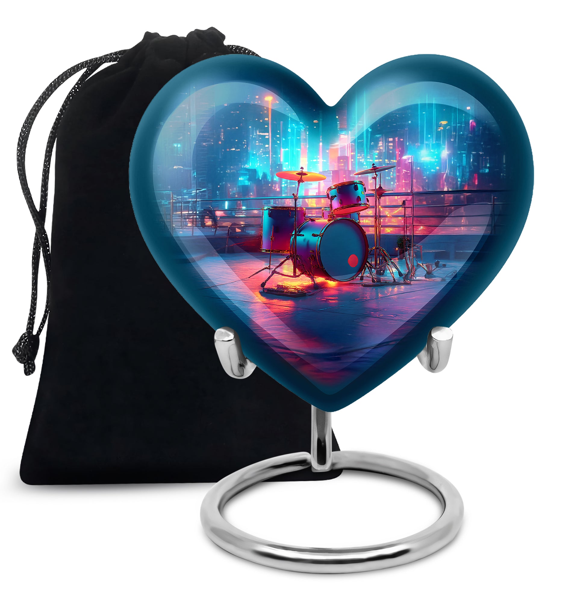 Twilight Blue Drums Cremation Urn detail view - compassionate heart-drums combination with gentle curves - full-size 10 inch 200 cubic inch adult cremation urn