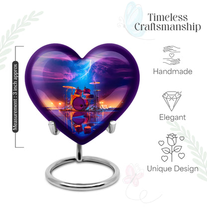 Royal Blue Drums Cremation Urn front view showing detailed design - compassionate heart-drums combination with gentle curves - mini keepsake memorial for portion of cremation ashes