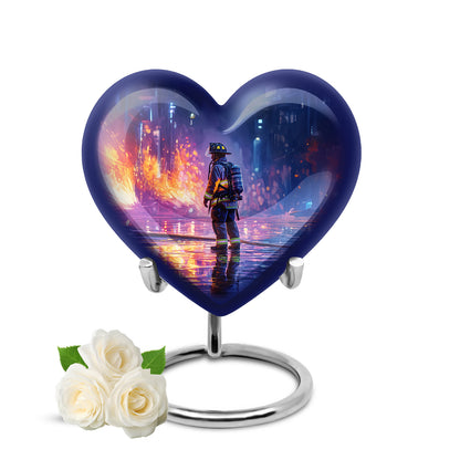 Blue Venerable Firefighter Cremation Urns for Human Ashes - 10-inch, 200 cu in - Yatskia