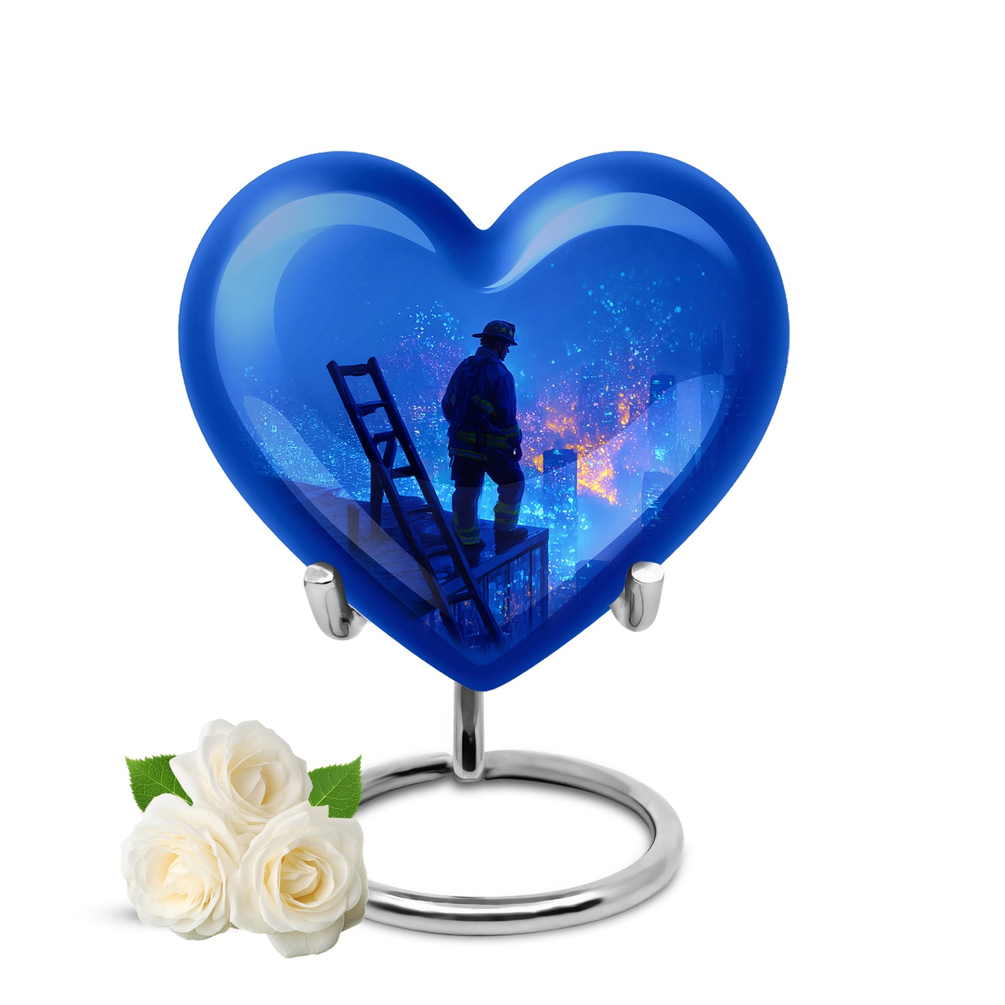 Blue Firefighter Cremation Urns - Enduring Reflection 10-inch, 200 cu in - Yatskia