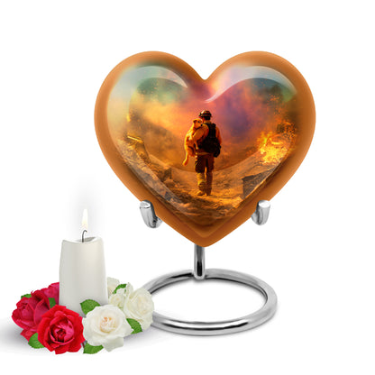 Gold Beloved Firefighter Cremation Urns for Human Ashes - 10-inch, 200 cu in - Yatskia