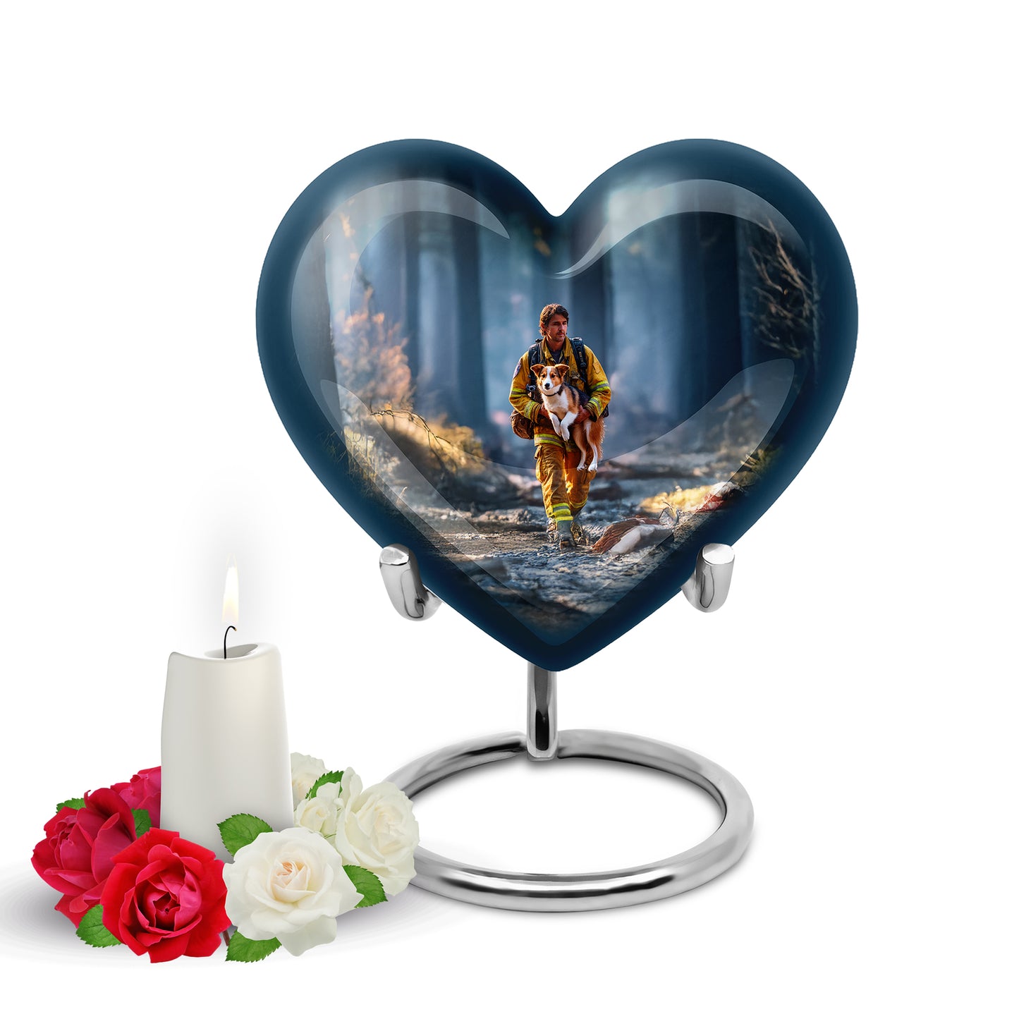 Personalized Firefighter Cremation Urns - Eminent Blue 10-inch, 200 cu in - Yatskia