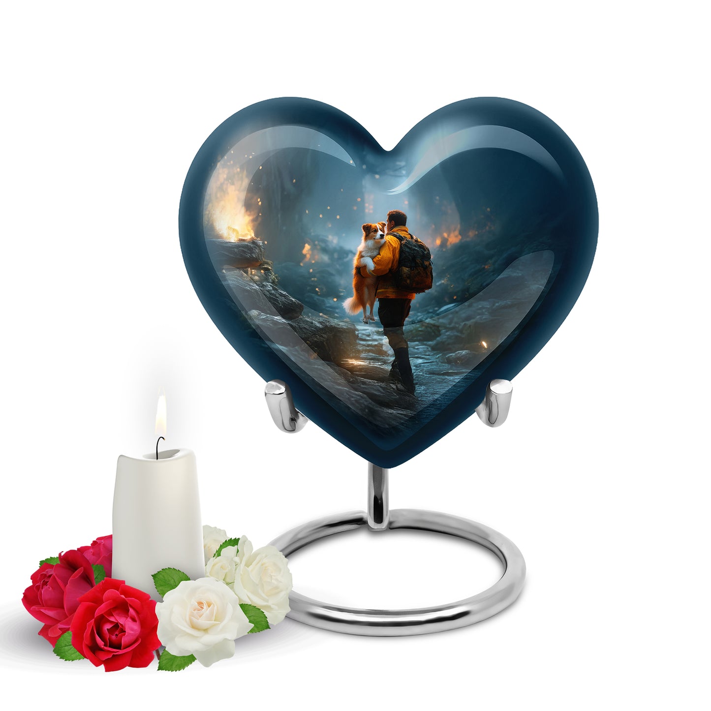 Blue Treasured Firefighter Cremation Urns for Human Ashes - 10-inch, 200 cu in - Yatskia