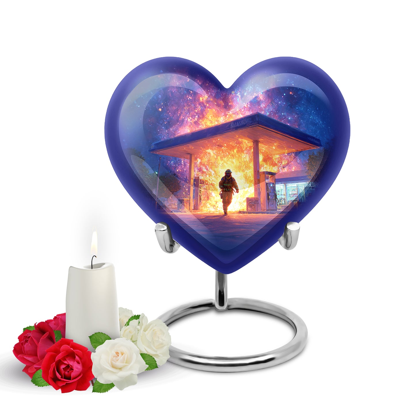 Blessed Firefighter Cremation Urns for Human Ashes - Blue 10-inch - Yatskia